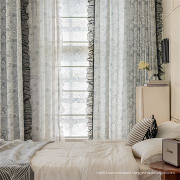 Blackout Shading Cotton Linen Printed Window Curtain Sheer